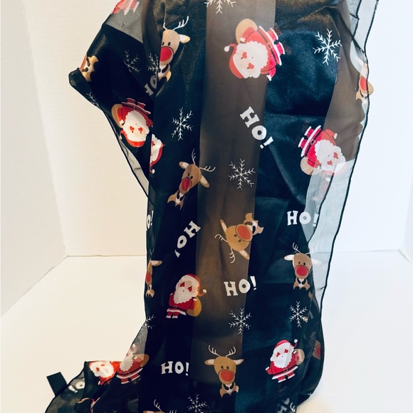 Holiday Christmas Scarves Red Black Santa Reindeer Snowman Lot of Three 58 x 13" - Picture 9 of 16